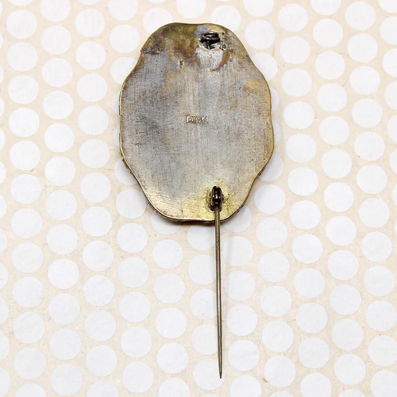Chinese Cinnabar Flower Brooch in Brass