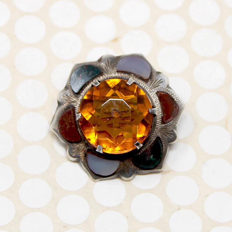 Scottish Pebble Brooch with Citrine & Agates