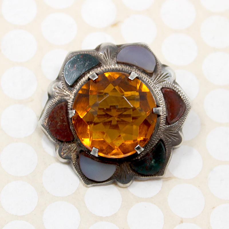 Scottish Pebble Brooch with Citrine & Agates