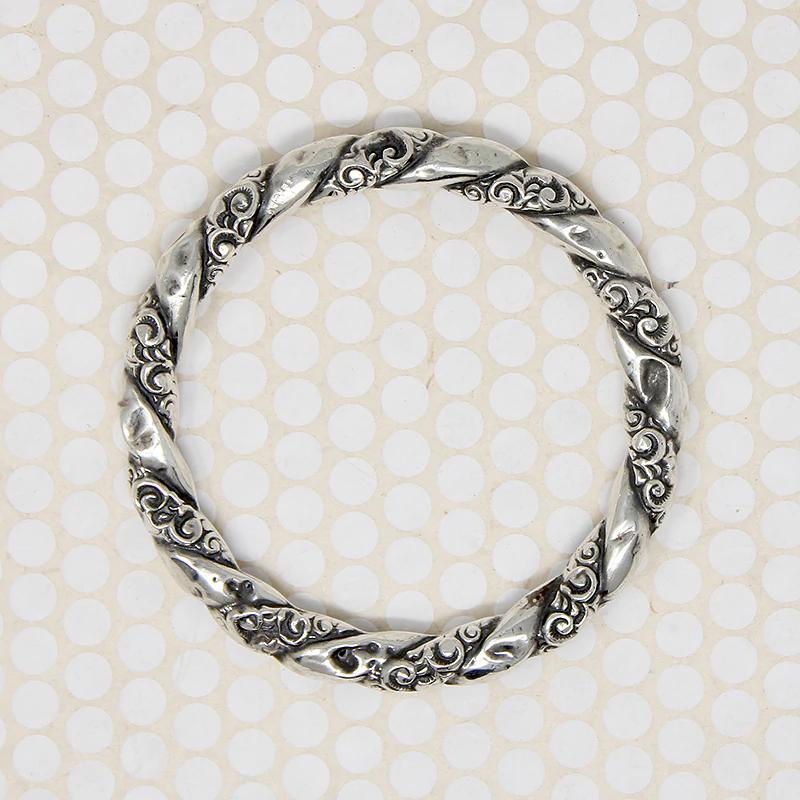 Twisted Foliate Patterned Antique Silver Bangle