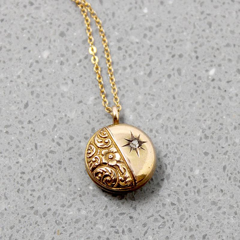 Engraved Victorian Pendant with Diamond Accent