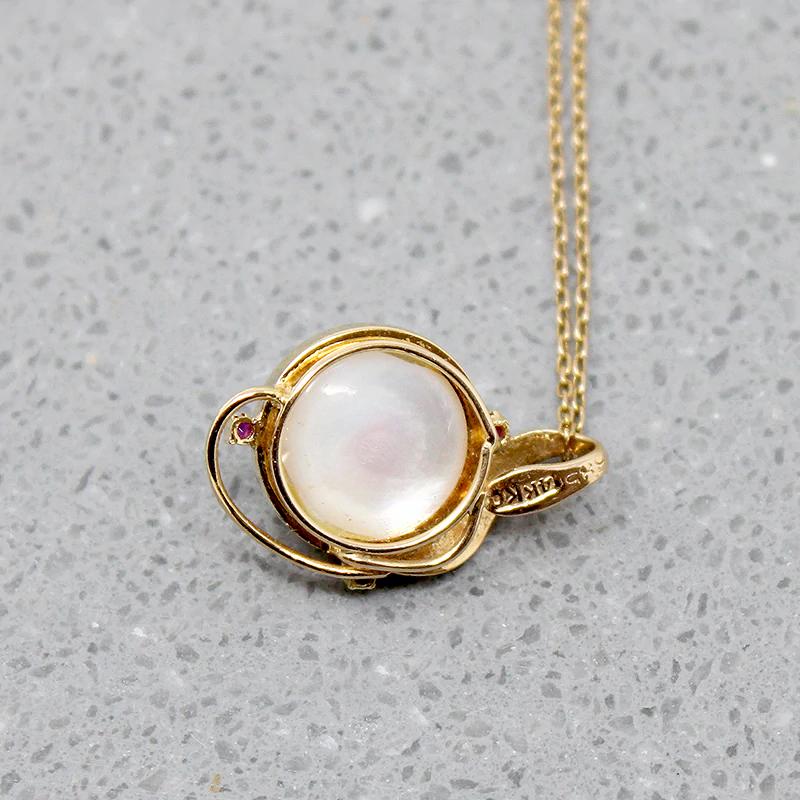 Blushing Mabé Pearl & Ruby Pendant in Gold