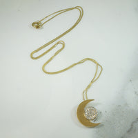 Gold Crescent Moon and Diamond Pendant