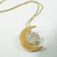 Gold Crescent Moon and Diamond Pendant