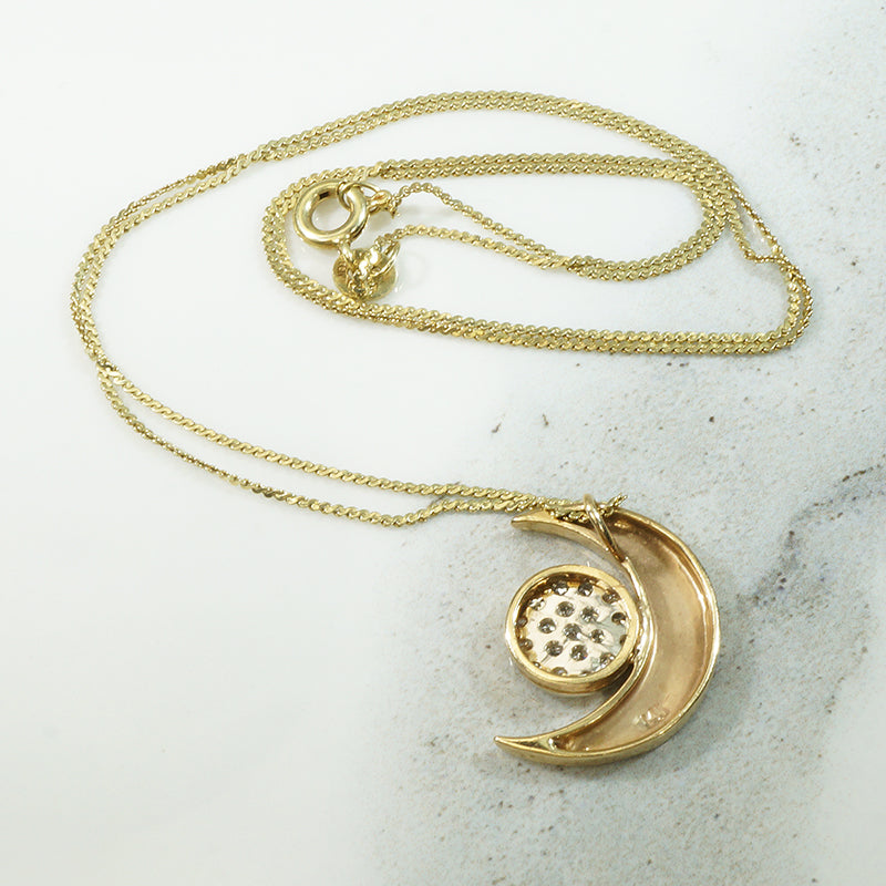 Gold Crescent Moon and Diamond Pendant
