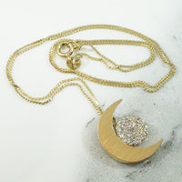 Gold Crescent Moon and Diamond Pendant