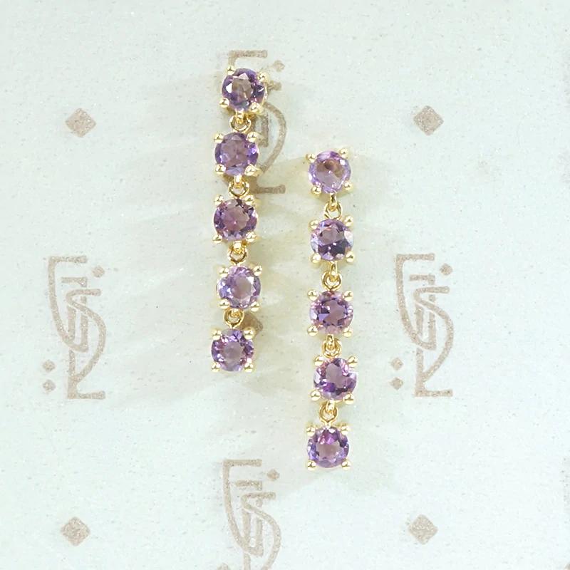Amethysts in Gold Basket Link Dangle Earrings