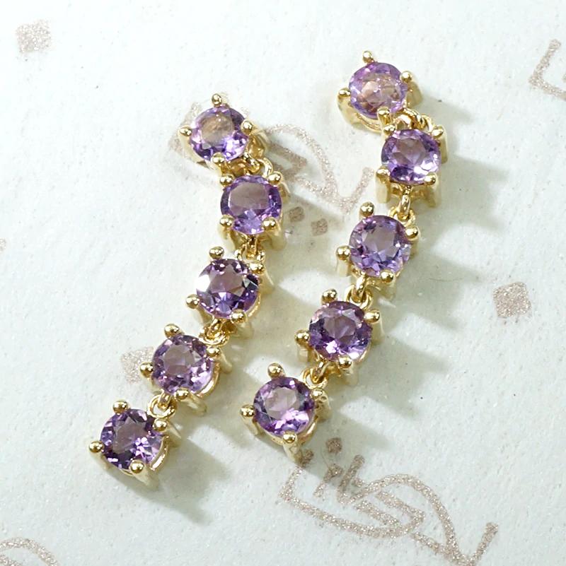 Amethysts in Gold Basket Link Dangle Earrings