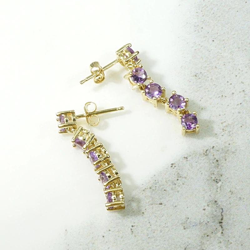 Amethysts in Gold Basket Link Dangle Earrings