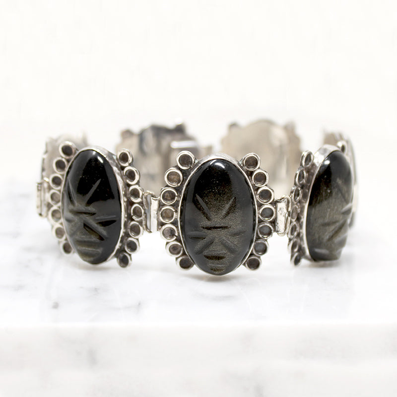 Moody Mexican Obsidian Mask Bracelet