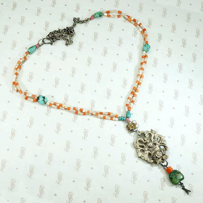 Qing Dynasty Silver Flower Basket Necklace on Beads