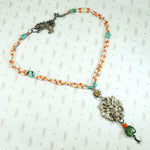 Qing Dynasty Silver Flower Basket Necklace on Beads
