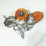 Sterling Nosegay Brooch with Carved Carnelian