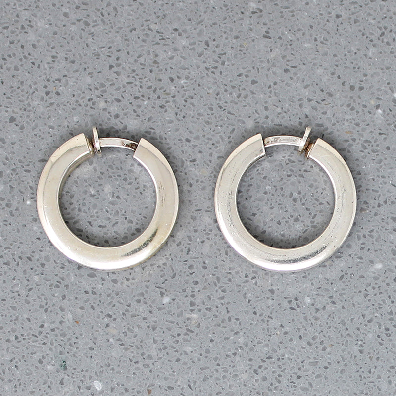 Striking Modernist Sterling Silver Clip On Hoops