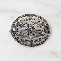 Romantic Deco Revival Sterling & Marcasite Brooch