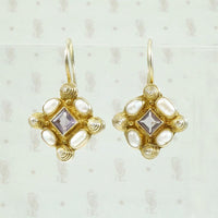 Romantic Silver Gilt Ear Bobs with Amethyst & Pearl