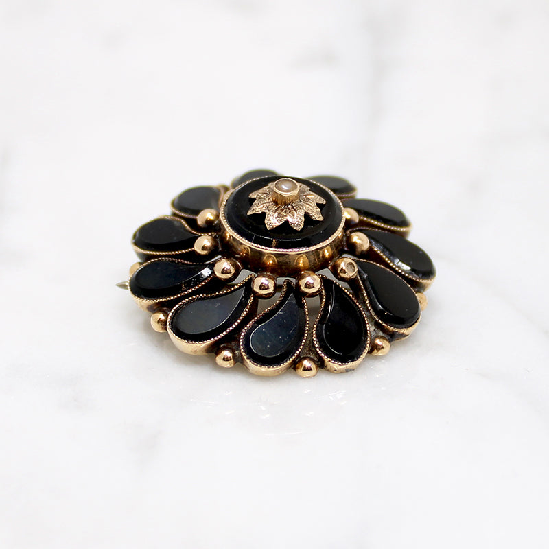 Beautifully Balanced Onyx & Gold Victorian Brooch