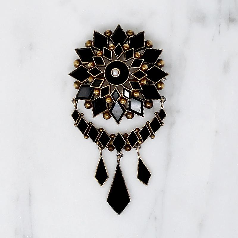 Magnificent Victorian Onyx & Gold Swag Brooch