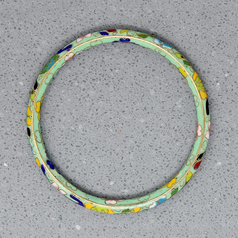 Green Cloisonné Bangle with Flowers