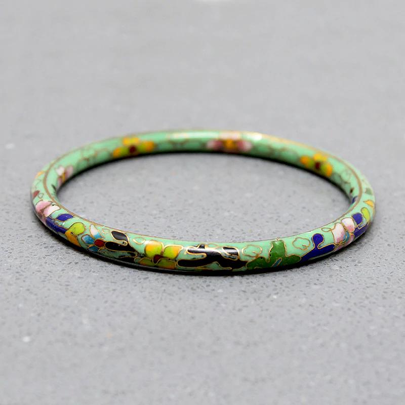 Green Cloisonné Bangle with Flowers