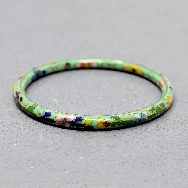 Green Cloisonné Bangle with Flowers