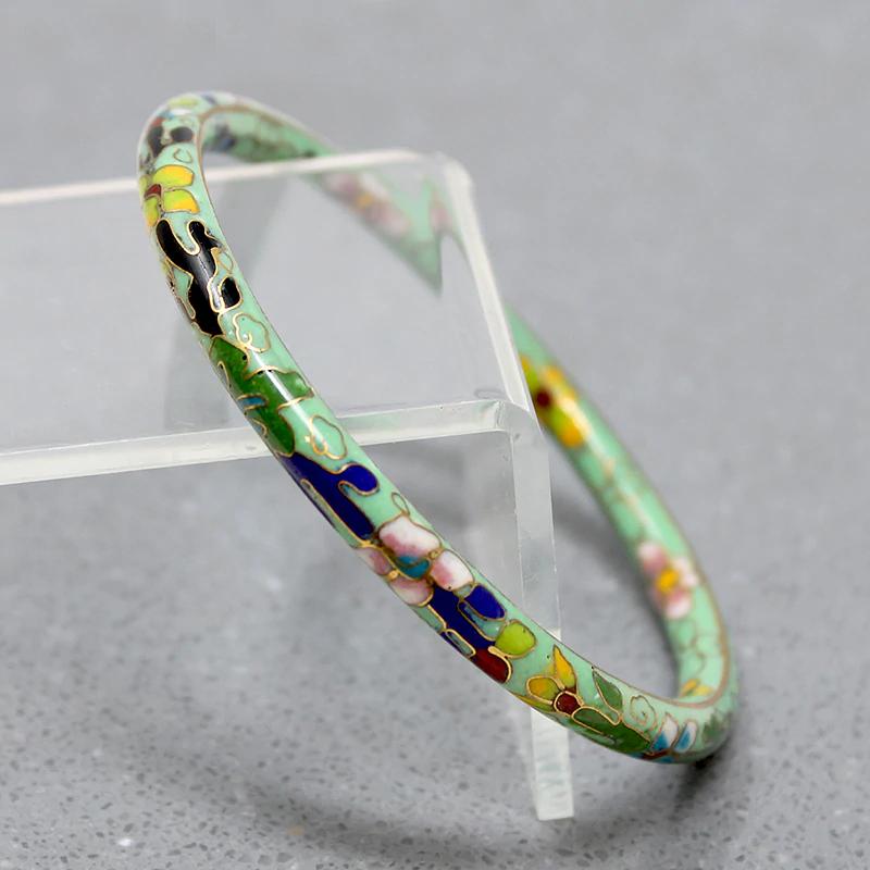Green Cloisonné Bangle with Flowers