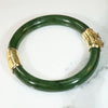 Jade Hinged Bangle with Engraved Gold Details