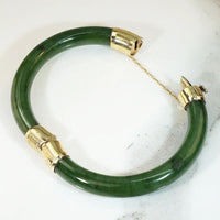 Jade Hinged Bangle with Engraved Gold Details