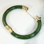 Jade Hinged Bangle with Engraved Gold Details