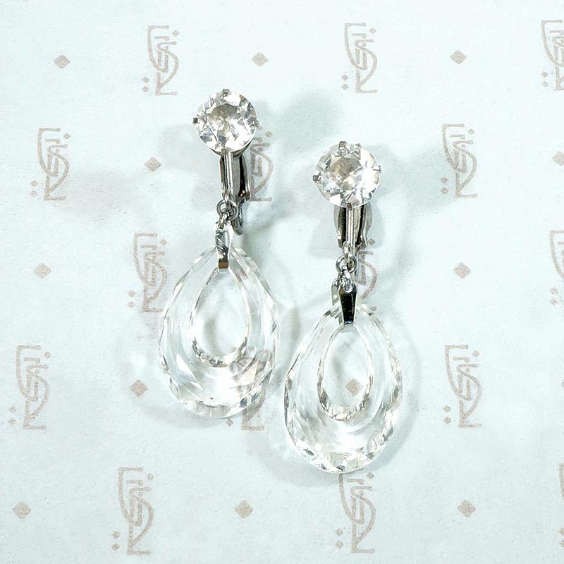 Carved Crystal & Sterling Silver Deco Earrings