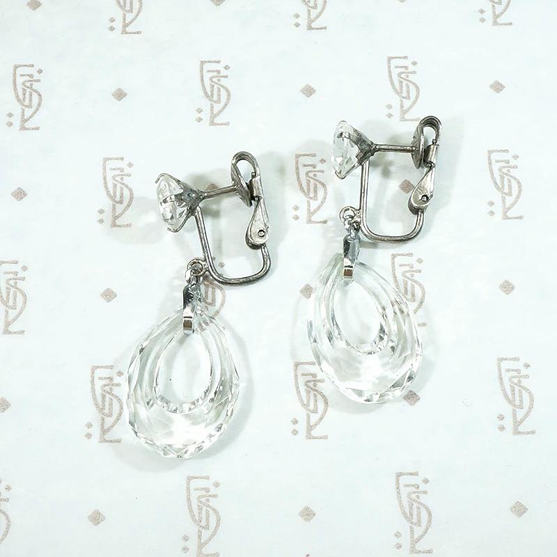 Carved Crystal & Sterling Silver Deco Earrings