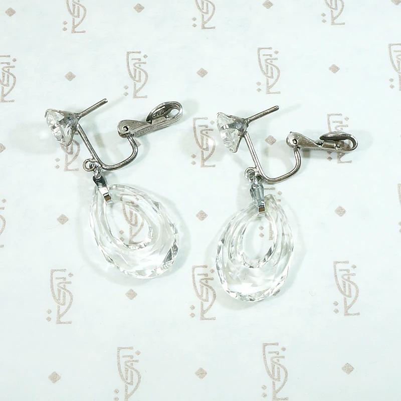 Carved Crystal & Sterling Silver Deco Earrings