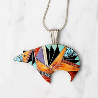 Brilliant Bear Pendant in Bold Stone & Shell Inlay