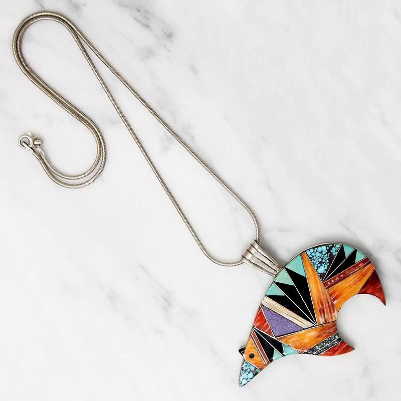 Brilliant Bear Pendant in Bold Stone & Shell Inlay