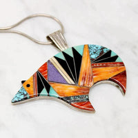 Brilliant Bear Pendant in Bold Stone & Shell Inlay