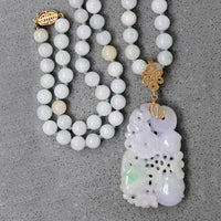 Superb Lavender Jade Necklace with Plums, Coins & Dragon