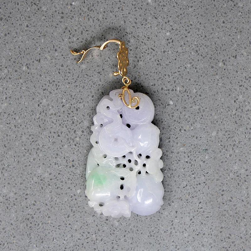 Superb Lavender Jade Necklace with Plums, Coins & Dragon
