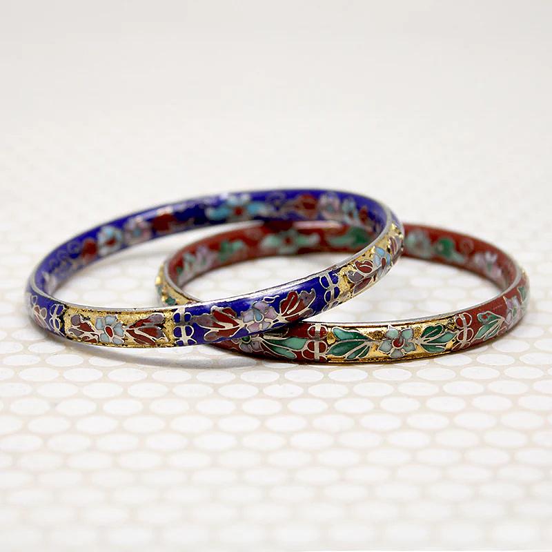 Exquisite Pair of Cloisonné Enameled Bangles