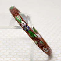 Pretty Red Cloisonné Bangle with Pink & Blue Flowers