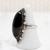 Dramatic Onyx Navette in Mexican Silver Ring