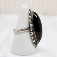 Dramatic Onyx Navette in Mexican Silver Ring