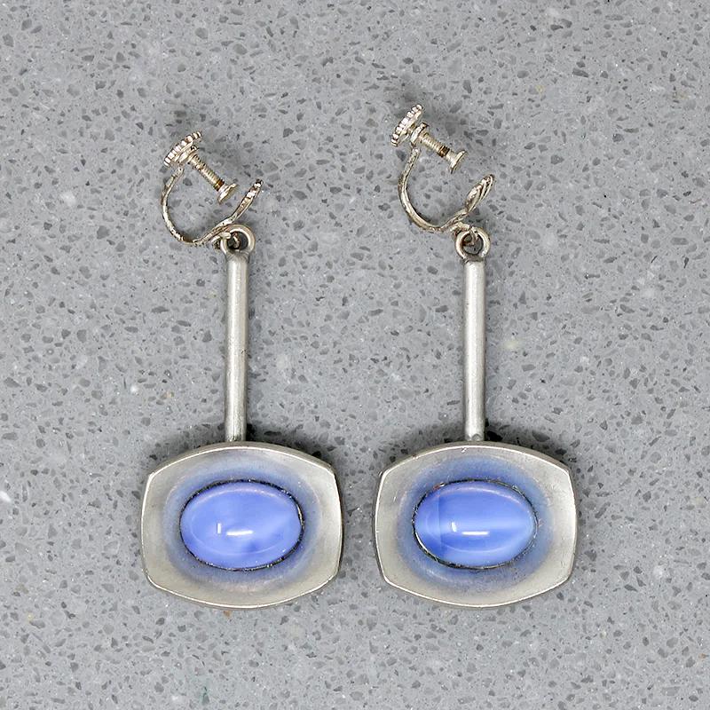 Danish Modern Glass & Pewter Earrings by J. Jensen