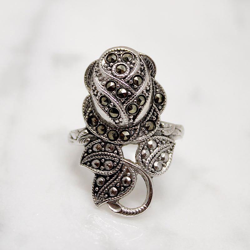 Romantic Marcasite Spangled Rose Ring