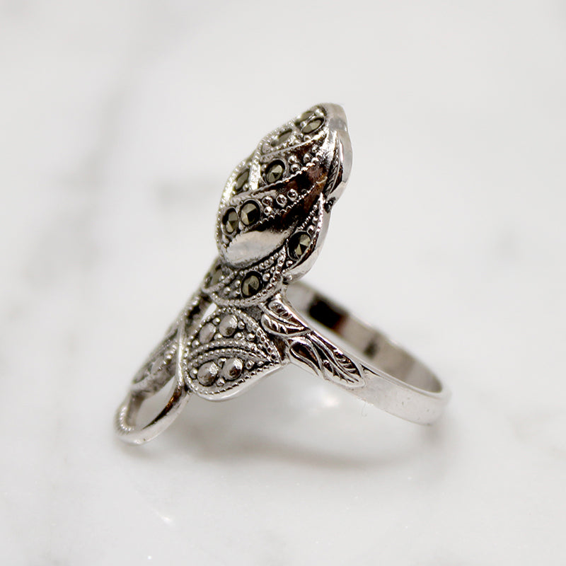 Romantic Marcasite Spangled Rose Ring
