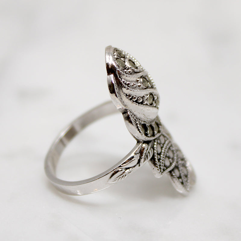 Romantic Marcasite Spangled Rose Ring