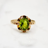 Summery Green Peridot in Flowery Ring