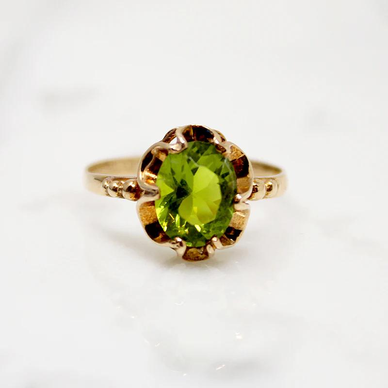 Summery Green Peridot in Flowery Ring