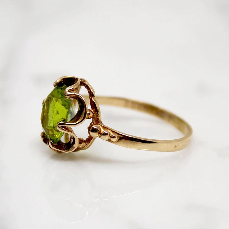 Summery Green Peridot in Flowery Ring