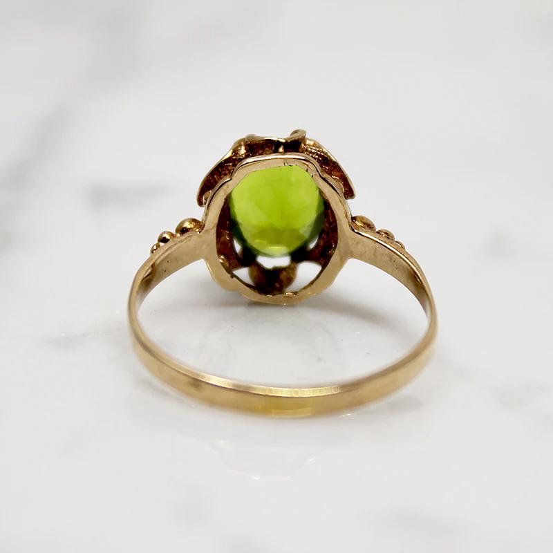 Summery Green Peridot in Flowery Ring
