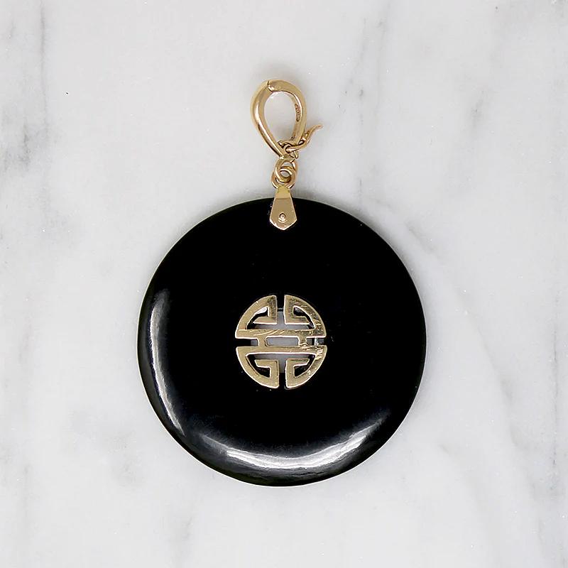 Inky Black Onyx Pendant with Gold Details